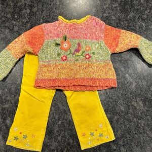 Catimini Girls Sweater with Matching Embroidered Pants - Girls size 2A/3A